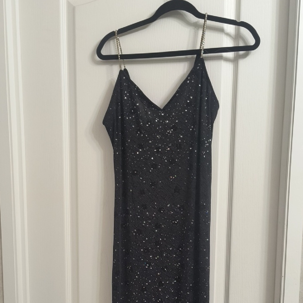 Jump Black Sequin Slip Dress Spaghetti Straps
